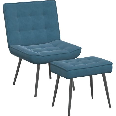 Chaise de salon，Chaise de relaxation avec tabouret Bleu Velours CFW75118 (1/5)