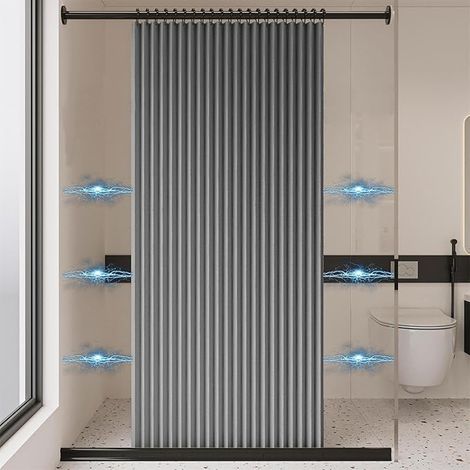 Bâche de douche imperméable pliante, bâche de douche magnétique, bâche de douche épaisse en lin gris 150200, sans doublure (1/5)