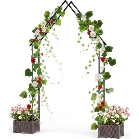 Garvee Arco da Giardino con 2 Fioriere Integrate, Pergolato 200x240cm in Metallo Rivestito in PE, Supporto Antiruggine per Rose e Piante Rampicanti, Decorazione per Ingressi Giardino e Matrimoni, Nero (1/5)