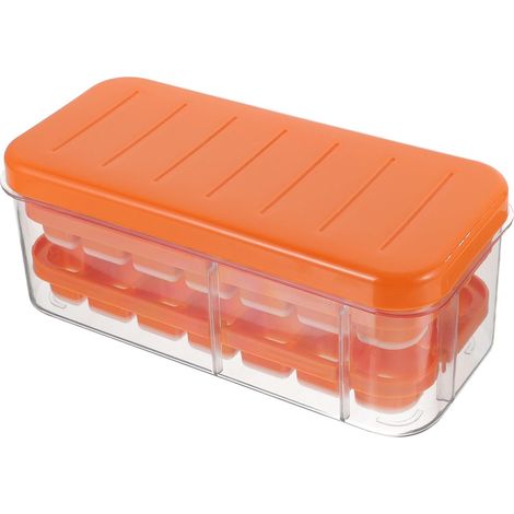 Moule à Glaçons en Silicone avec Couvercle et Bac de Rangement Orange, (1/5)