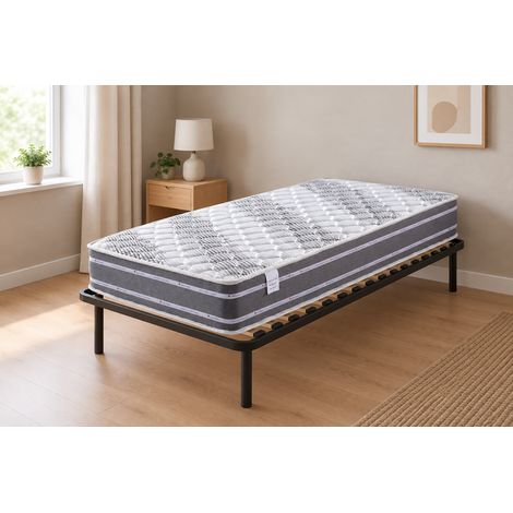 Matelas + Sommier 90x200 x 24 cm - Très Ferme - Ame Poli Lattex Haute Densité (1/4)