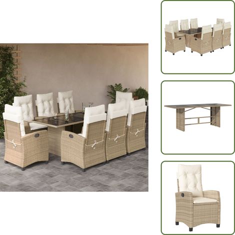 Chaise de jardin inclinable - vidaXL Ensemble à manger de jardin et coussins 9 pcs beige Poly rotin - Coussin de siège (1/5)