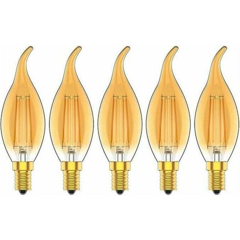 Ampoule à filament vintage dimmable 4 W, culot LED E14, jaune chaud, 2300 K, 320 lm, 220 V CA, lot de 5 [Classe énergétique A+] (1/3)