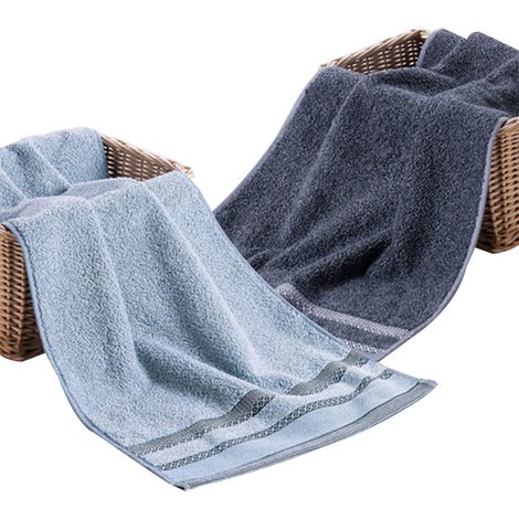 2 serviettes de toilette, coton peigné, 70×33 cm, gris, séchage rapide, salle de bain (1/5)