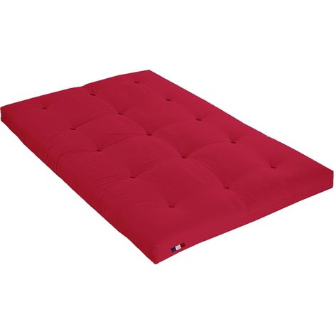 Matelas futon coton et fibres recyclés fabriqué en France Couleur Rouge 140 x 190 cm