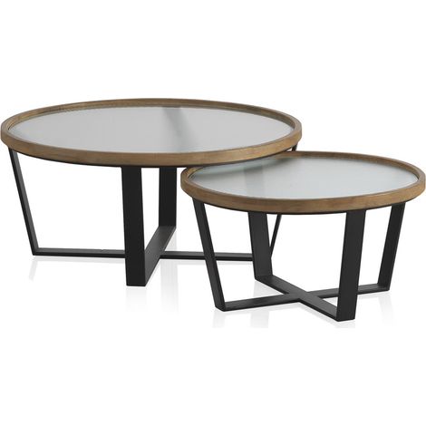 Lot de 2 tables basses rondes avec plateau en verre (1/5)