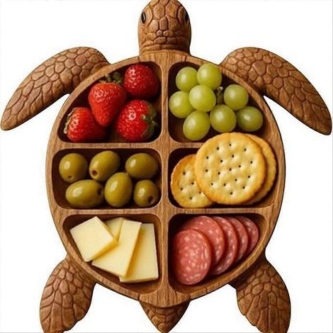 Plateau à charcuterie en forme de tortue - Plateau à fruits en bois à motifs animaux - Décoration de cuisine et de fête - Présentoir à fruits fonctionnel (1/5)