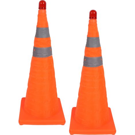 Lot de 2 cônes de signalisation pliables avec bandes réfléchissantes à 360° et feu de signalisation (70 cm). (1/5)