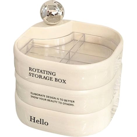 Boîte de Rangement pour Bijoux avec Plateau Rotatif Compartiments pour Bagues et Bracelets Organisateur Décoratif pour Coiffeuse (1/5)
