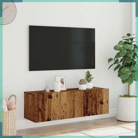856018 Meuble TV mural vieux bois 100x30x30 cm bois d'ingénierie (1/5)