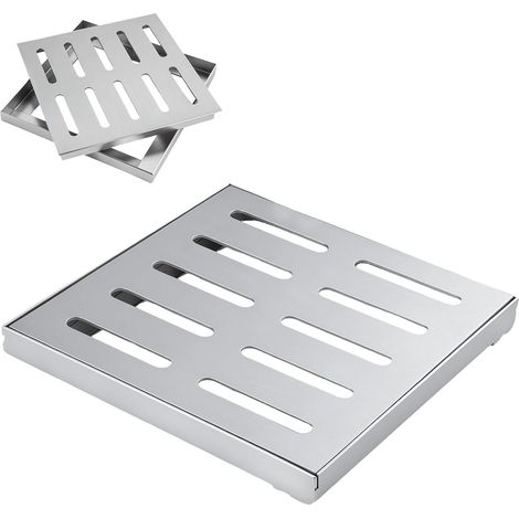 Couvercle de drainage de sol en acier inoxydable avec cadre - Grille de drainage carrée - 200 x 200 mm - Grille de drainage antidérapante pour jardin, salle de bain, cour, cave, intérieur et (1/5)