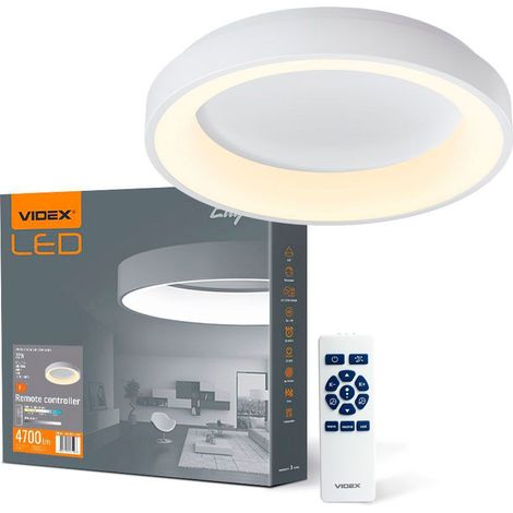 Lampada da soffitto rotonda, alluminio bianco, con telecomando, 72W, 7500lm, 2700K / 6000K, 45 cm, Videx (1/5)