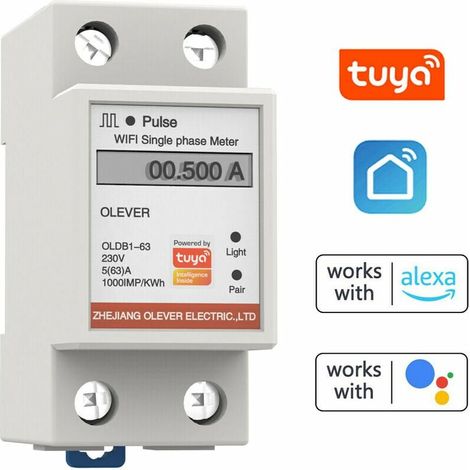 Tuya WiFi Comptage Intelligent Compteur D'énergie Compteur De Phase Unique Mobilephone APP Télécommandes Affichage Tension Courant Puissance Active Consommation D'électricité Compteur D'affichage (1/5)