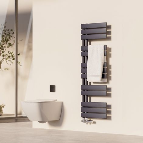 Heilmetz – Sèche-serviette eau chaude 120x40 cm – Acier inoxydable anti-corrosion – Puissance 490 W – Raccordement latéral – Design asymétrique