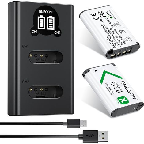 Batterie NP-BX1 1300mAh (Lot de 2) avec Chargeur LCD de Charge USB-C, Compatible ZV-1, DSC-RX100, DSC-RX100 II/III/M4/M5/M6/M7/Ⅳ/Ⅴ/Ⅵ/Ⅶ/VA, DSC-RX100M II, HDR-CX405 (1/5)