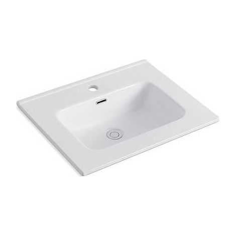 Consolle con vasca centrale, C/troppopieno, C/foro rubinetto. In ceramica bianca. Fornito senza piletta e senza rubinetteria.(DianFlex) Misura: cm 61 x 46 x18