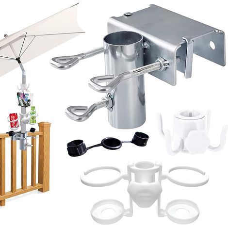 Support de Parasol,Pied de Parasol Balcon,Support de Parasol en Métal,Fixation de Parasol pour Table,Support Parasol Balustrade, Pied de Parasol pour Balcon et terrasse (1/5)