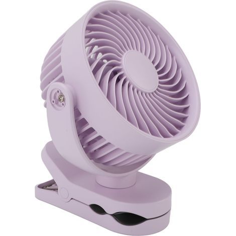 Clip-on fan, USB rechargeable, quiet, 360° rotating, small, for everyday use, beach, camping, purple (1/5)