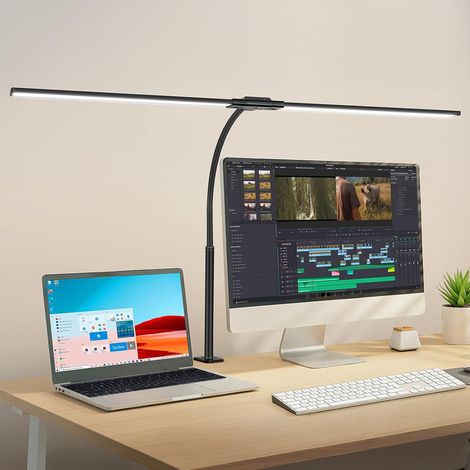 Lampe de Bureau LED 85,5 cm Double Tête, 24W, Commande Tactile, Noir  Intensité Variable, 5 Températures Couleur, Minuterie (1/5)