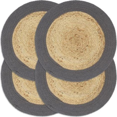 Sets de table, lot de 4, naturel et gris anthracite, 38 cm, jute et coton. (1/5)