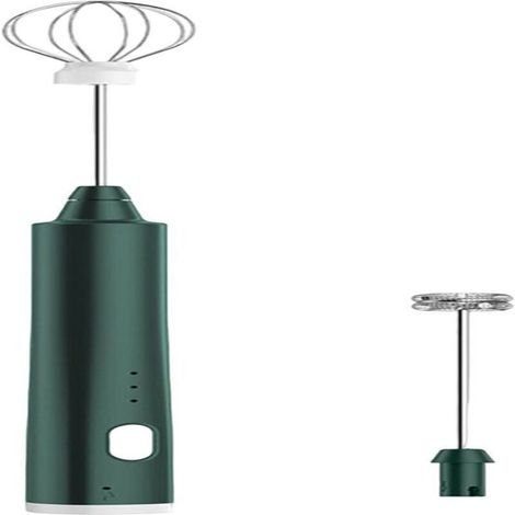 Mini batteur électrique sans fil – 3 modes – Mousseur à café et fouet – Multifonctionnel – Avec 2 fouets – Vert foncé