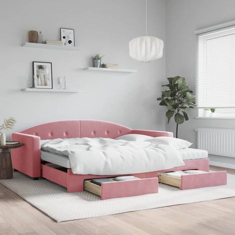 Sofá cama nido con cajones terciopelo rosa 100x200 cm (1/5)