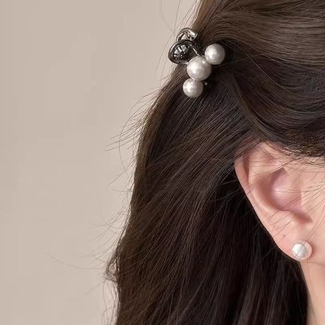 1 pince à cheveux grise perle cerise pour femme - nouvelle pince à cheveux haut de gamme - accessoire de coiffure pour le front et la frange (1/4)
