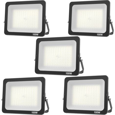 5pcs Projecteur LED 100W, Superlumineux spot extérieur Blanc Froid 6500K, IP66 Eclairage de Sécurité Floodlight lumiere pour Jardin Stade Garage entrepôt Magasin Atelier Dépôt