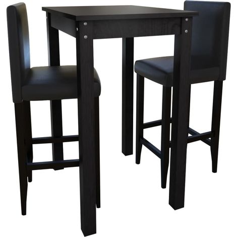 Barset Bartisch mit 2 Barhockern Schwarz