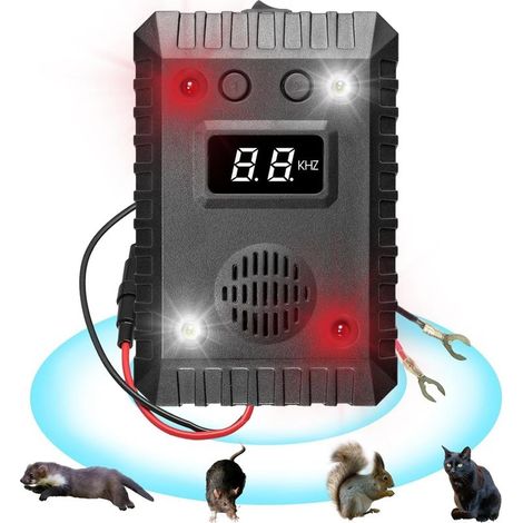 Répulsif Anti Martre, Repulsif Ultrason Anti Rongeur pour Voiture Haute fréquence, Anti Souris et Rats pour Moteur de Voiture, Repulsif Pigeon avec Stroboscopique, Protéger Voiture et Votre Maison (1/5)