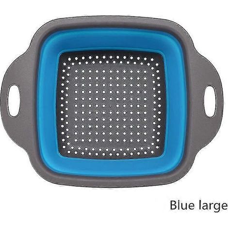 Faltbarer Silikon-Abtropfkorb, Küchenhelfer, Wasserfilter, Obst- und Gemüsekorb, quadratischer Organizer, Aufbewahrung – blau, große Größe