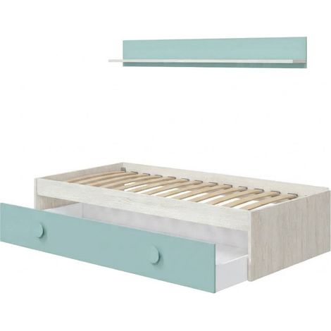 Cama Nido Juvenil Snuba con Estante, 201 cm, Verde + Somier Creta 90x190 (1/5)