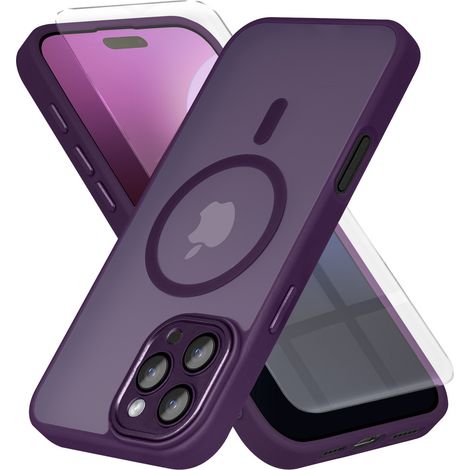 iPhone 16 Pro Max Hülle, MagSafe-kompatibel, matt, dunkelviolett + Displayschutzfolie