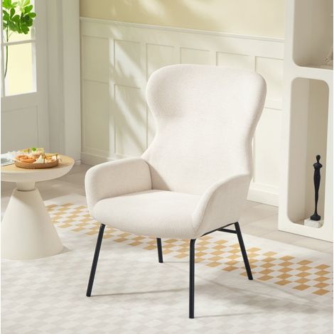 Chaise rembourree en polyester blanc creme, dossier haut, structure en acier, 70 x 74,5 x 103,5 cm (1/5)