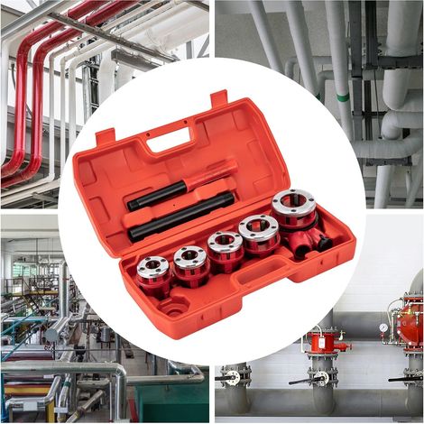 Lot de 5 tarauds filetés pour tuyaux (3/8", 1/2", 3/4", 1", 1-1/4") - Filetage extérieur - Coupe avec cliquet - Pour acier, fer et conduites d'eau dans une mallette (1/5)