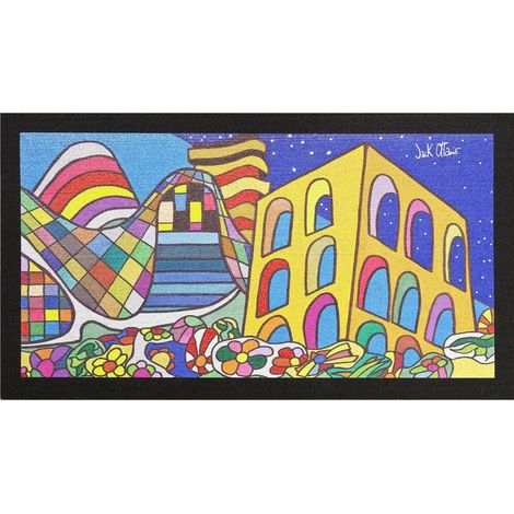 Paillasson d'Entrée en Gomme 40X70cm Interne Externe Antidérapant Pop Art Jack Ottanio - Pop Buildings (C)