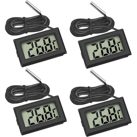 4x Thermomètre numérique - Moniteur de température avec sonde externe - Pour réfrigérateur congélateur réfrigérateur aquarium - LCD - 4x Noir (1/5)
