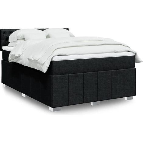 Cama box spring con colchón tela negro 140x190 cm (1/5)