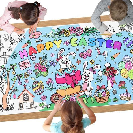 Nappe de table Pâques 183x76 cm, Poster de bricolage géant pour enfants et adultes