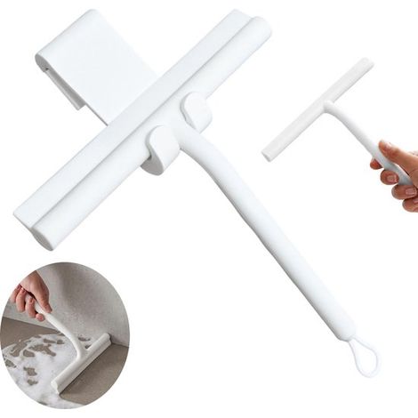 Raclette de douche en silicone - Raclette de douche de luxe - Raclette de douche en silicone - Raclette de douche en verre pour salle de bain - Installation sans perçage - 22 cm x 21 cm - Blanche - Co (1/5)