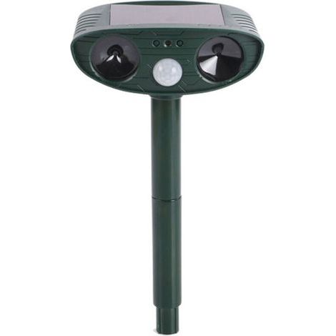 Répulsif à ultrasons pour oiseaux, répulsif solaire pour animaux extérieur avec détecteur de mouvement et alarme lumineuse LED pour taupes, chats, moufettes, rats, écureuils, cerfs, ratons laveurs (1/4)