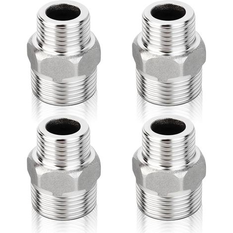 Lot de 4 douilles doubles en acier inoxydable 1/2", réduction 1/2" à 3/8" (1/5)