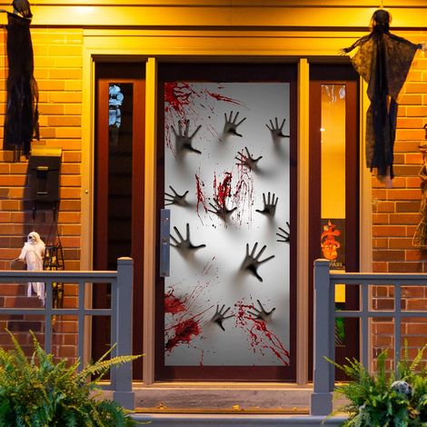 Décoration de maison hantée d'Halloween, couverture de porte et fenêtre, mains de zombies 180 cm × 80 cm (1/5)