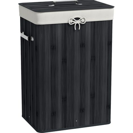 CHICFURN Cesto para ropa sucia de bambú negro 40 x 30 x 60 cm, 72 L, con tapa, plegable (1/5)
