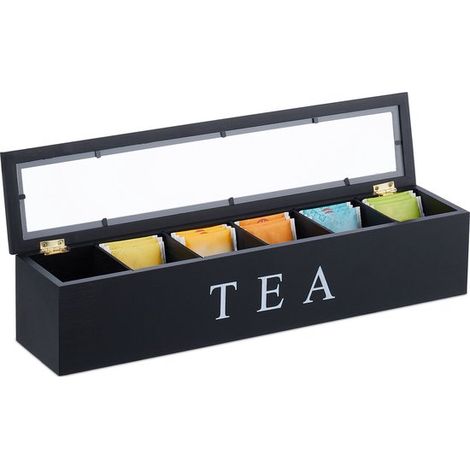 Boîte à thé – Bambou – 6 compartiments – Noire – Rangement et organisation (1/5)
