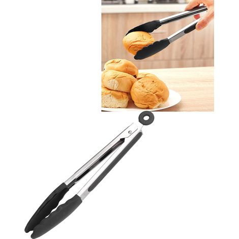 Küchenzange aus hitzebeständigem Silikon mit Edelstahlbeschlägen für den Grill, ideal für Küche, Haushalt und Outdoor-Aktivitäten (23 cm, schwarz) (1/5)