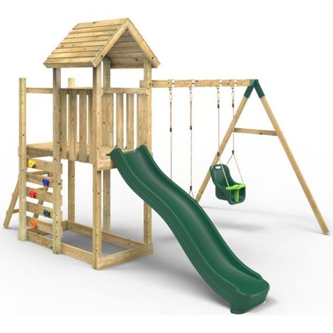 Rebo Extended Tower Wooden Climbing Frame with Swings & Slide - Rainier