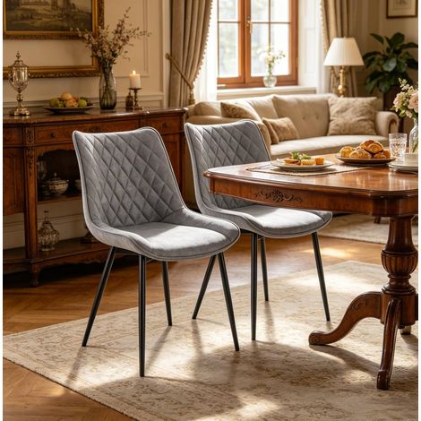 Sedie da pranzo 2 pezzi in similpelle con gambe in metallo, grigio HAVRYA (1/4)
