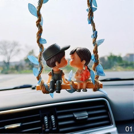 Accessoires auto anime : Couple mignon sur une balançoire, décoration intérieure, pendentif balançoire pour rétroviseur, cadeau. (1/5)