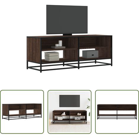 Rangement salon -  Meuble TV chêne marron 120,5x40x46cm bois d'ingénierie et métal (1/5)